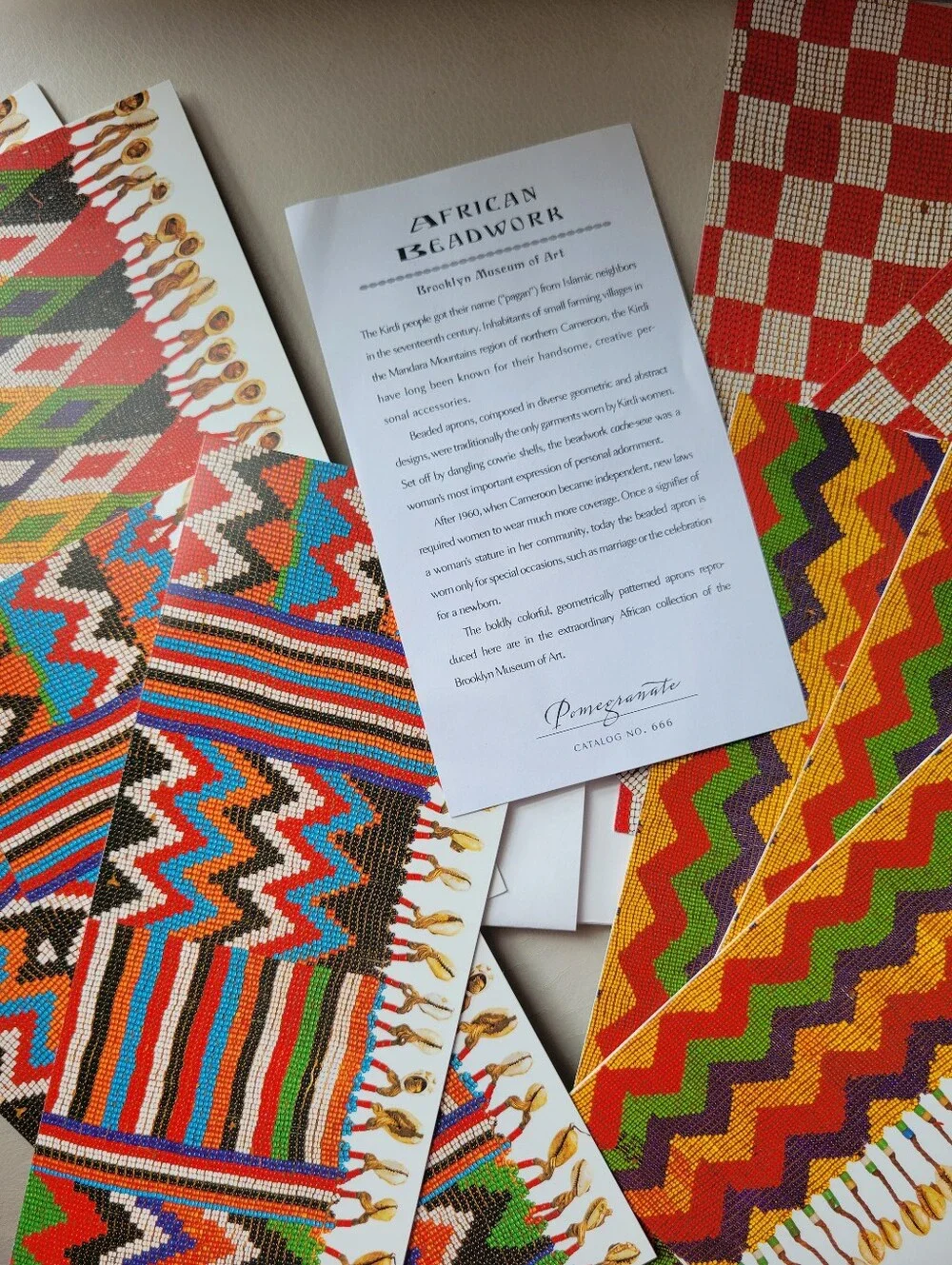 African Beadwork Notecards (10) Imagery of Kirdi artisan colorful beaded aprons